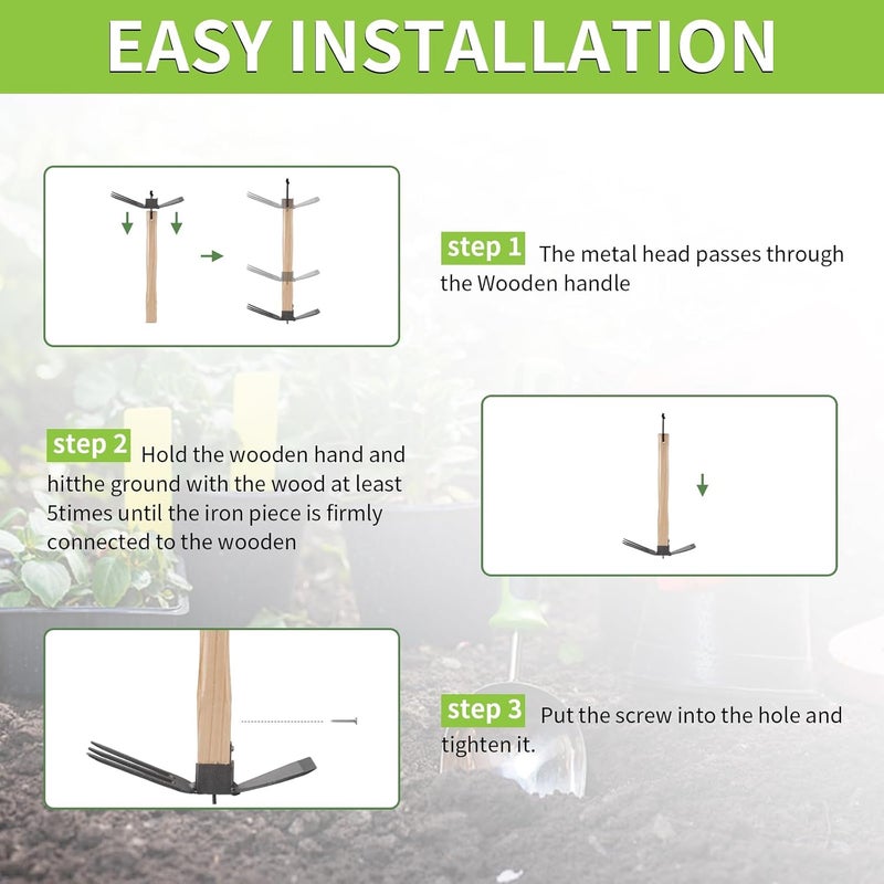 Suzicca Hoe and Cultivator Garden Rake.1Pcs Hoe and Cultivator Hand Tiller, 1 Pair Gloves,1 Anti-Slip Sweat-Absorbing and Wear Hand Gel. for Digging, Loosening Soil, Weeding, Cultivating - Image 4